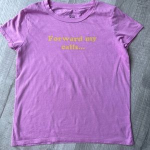 Billabong girls large, Pink/Purple “Forward my calls… I’m on vacation” t-shirt.